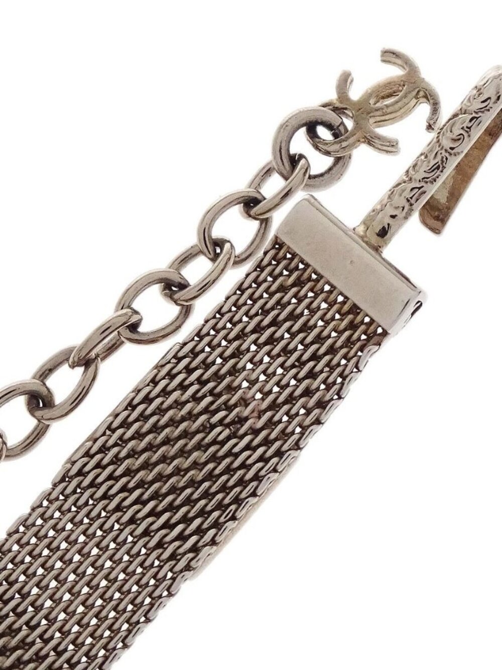 Chanel Square Glass Silver Chain Belt 99P Small Good 136179 - Picture 2 of 5